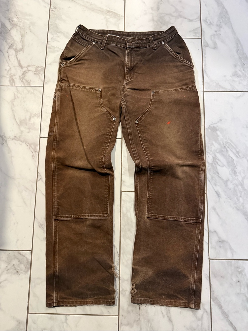 Vintage Carhartt Double Knee Brown Distressed Workwear Pants W10 M30” READ DESCR